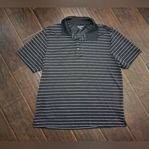 Amazon Essentials Mens Black White Stripe Collared Casual Polo Top Large